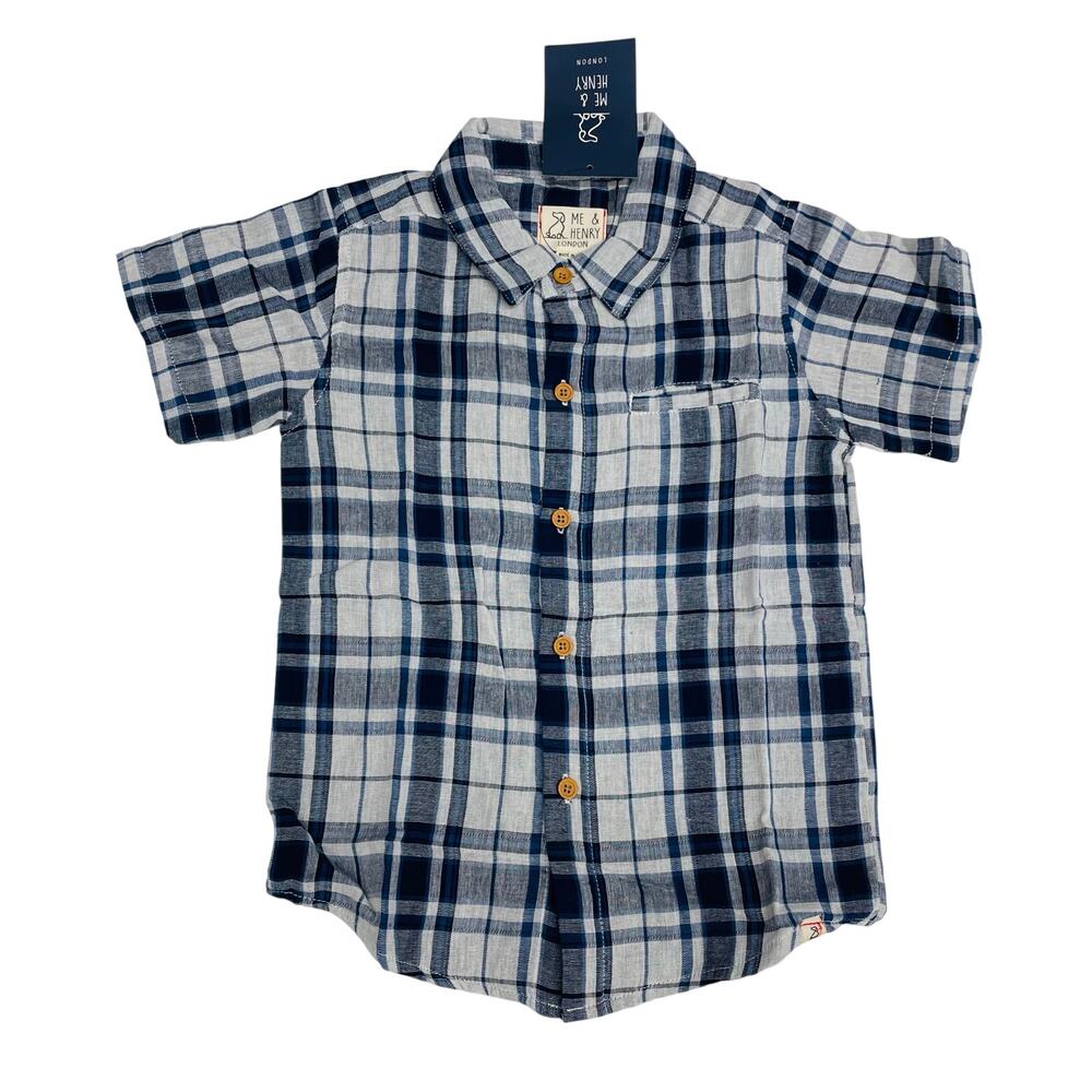 NWT Me & Henry London 12Y Navy/White Plaid Woven Shirt